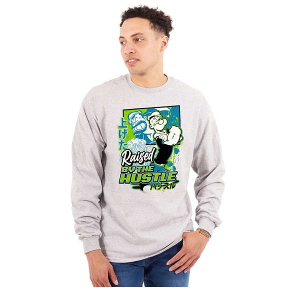 Cool Popeye Raised By the Hustle Men Big & Tall Long Sleeve Tee Brisco Brands 3X