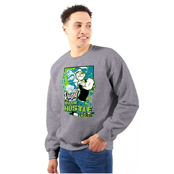 Cool Popeye Raised By the Hustle Men Big & Tall Sweatshirt Brisco Brands 4X