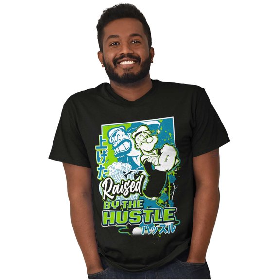 Cool Popeye Raised By the Hustle Men's Graphic T Shirt Tees Brisco Brands S