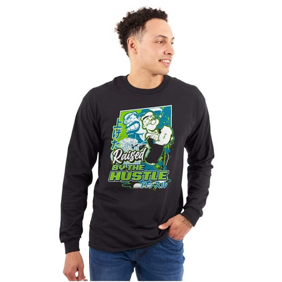 Cool Popeye Raised By the Hustle Men's Long Sleeve Tee T Shirt Brisco Brands S