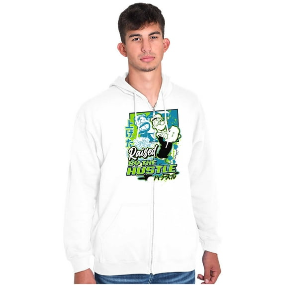 Cool Popeye Raised By the Hustle Zip Hoodie Sweatshirt Men Brisco Brands L