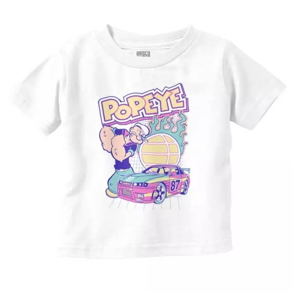 Cool Popeye The Sailor Man Flaming Racecar Toddler T Shirt TODDLER SHORT SLEEVE TEE BELLA CANVAS 3001T