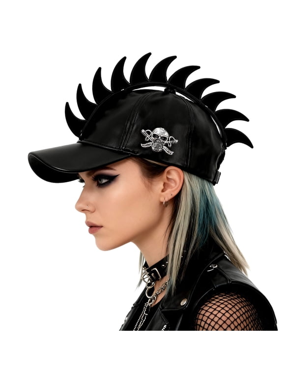 Cool Punk Rock Gothic Hedgehog Cap Motorcycle Skull Spike Studs Cap Men/Women for Music Festival,Christmas Costume Black