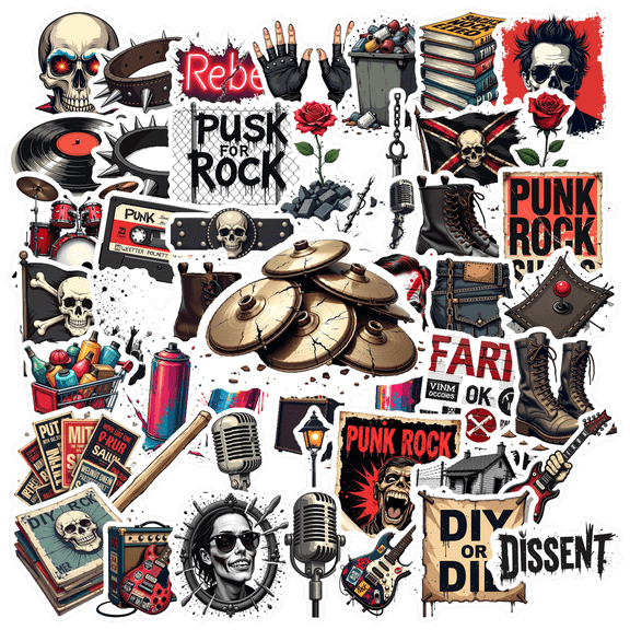 Cool Punk Rock Theme Stickers, Waterproof Punk Rock Theme Sticker for Water Bottle Laptop Phone Cases Planner Skateboard Luggage Helmet Party Favor Decor, Ideal for Adults Teens Teacher Rewards
