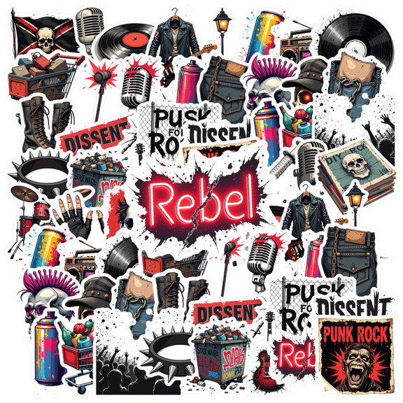 Cool Punk Rock Theme Stickers, Waterproof Punk Rock Theme Sticker for Water Bottle Laptop Phone Cases Planner Skateboard Luggage Helmet Party Favor Decor, Ideal for Adults Teens Teacher Rewards