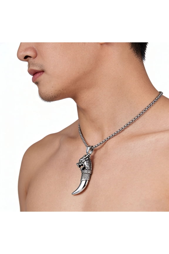 Cool Punk Viking Horn Necklaces for Men, Waterproof 14K White Gold Norse Celtic Knots Compass Pendant Collar, Amulet Gifts