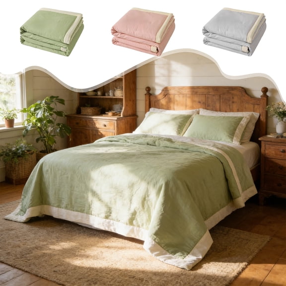 Cool Quilt, Washable Double Layer Yarn Air Conditioner Quilt, Cool Feeling Core Bedding, Summer Quilt for Mother's Day GiftBedroom Sleeping, Living Room Rest & Dormitory Use, Green