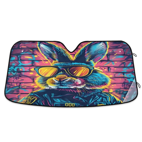 Cool Rabbit and Sunglasses Car Windshield Sun Shade Foldable Car Front Window Visor Heat and UV Protection 53x23.5