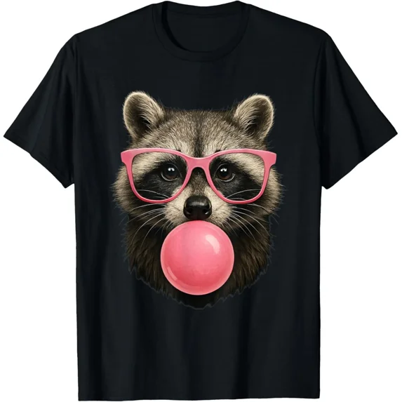 Cool Raccoon Face Eating Gum And Makes A Bubble Cute For Adult S-4XL T-Shirt
