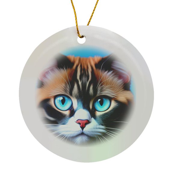 3drose, Cool Ragdoll Cat Face, Blue Eyes. Family Friendly Digital Art Gift, Circle Porcelain Ornament