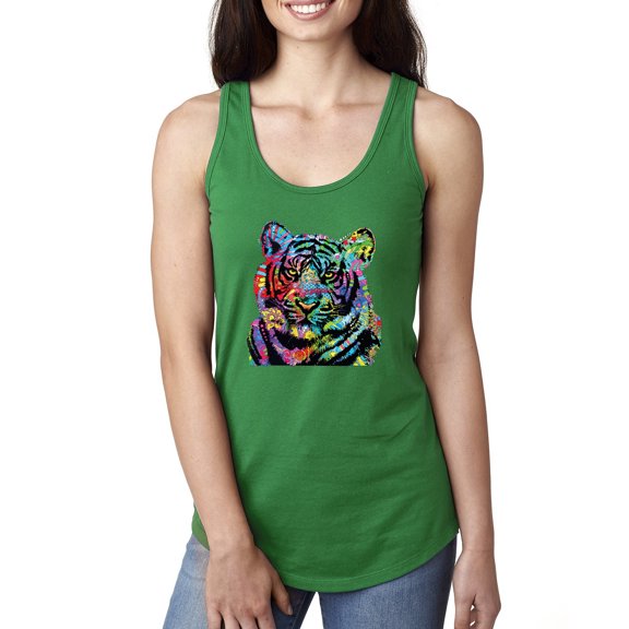 Cool Rainbow Neon Trippy Jungle Tiger Eyes Animal Lover Ladies Racerback Tank Top, Kelly, Small