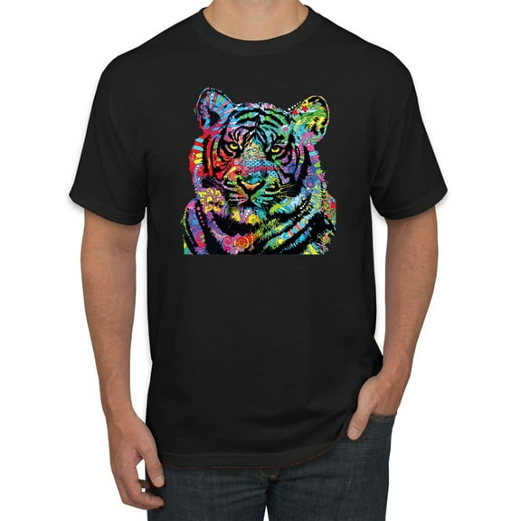 Cool Rainbow Neon Trippy Jungle Tiger Eyes Animal Lover Men's Graphic T-Shirt, Black, Small