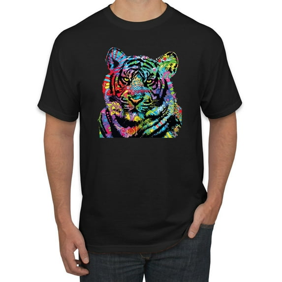 Cool Rainbow Neon Trippy Jungle Tiger Eyes Animal Lover Men's Graphic T-Shirt, Black, Small