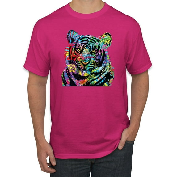 Cool Rainbow Neon Trippy Jungle Tiger Eyes Animal Lover Men's Graphic T-Shirt, Fuschia, Medium