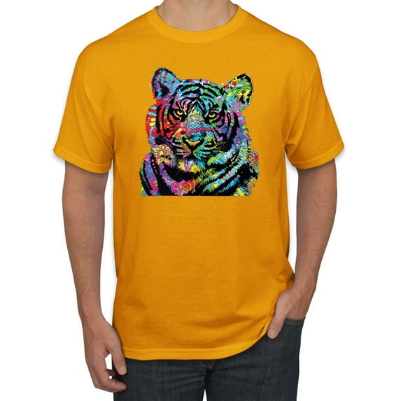 Cool Rainbow Neon Trippy Jungle Tiger Eyes Animal Lover Men's Graphic T-Shirt, Gold, X-Large