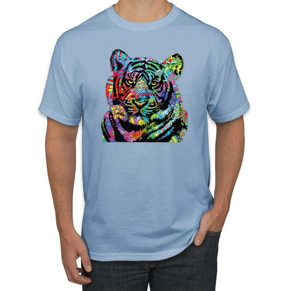 Cool Rainbow Neon Trippy Jungle Tiger Eyes Animal Lover Men's Graphic T-Shirt, Light Blue, 5XL