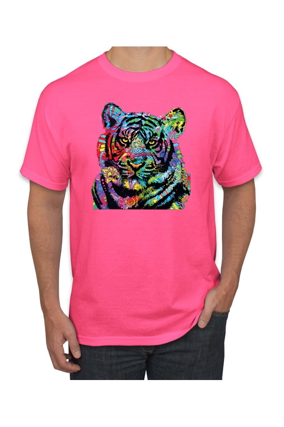 Cool Rainbow Neon Trippy Jungle Tiger Eyes Animal Lover Men's Graphic T-Shirt, Neon Pink, Large