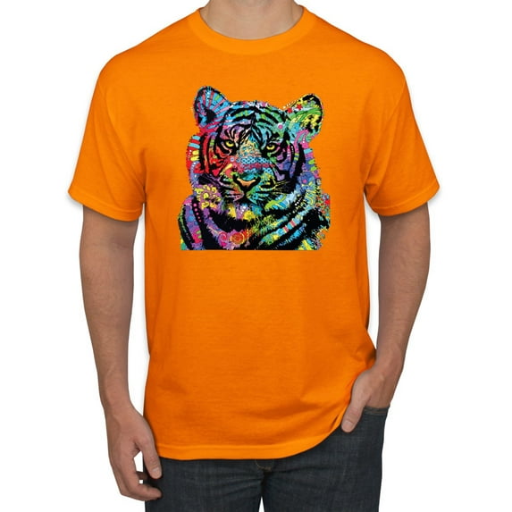 Cool Rainbow Neon Trippy Jungle Tiger Eyes Animal Lover Men's Graphic T-Shirt, Orange, Large