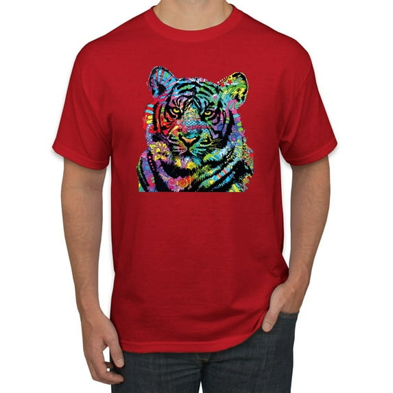 Cool Rainbow Neon Trippy Jungle Tiger Eyes Animal Lover Men's Graphic T-Shirt, Red, X-Large