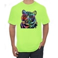 thumbnail image 1 of Cool Rainbow Neon Trippy Jungle Tiger Eyes Animal Lover Men's Graphic T-Shirt, Safety Green, Small, 1 of 3