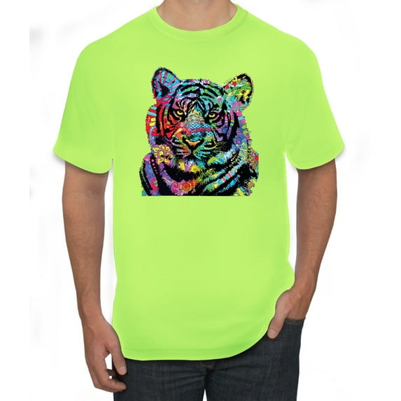 Cool Rainbow Neon Trippy Jungle Tiger Eyes Animal Lover Men's Graphic T-Shirt, Safety Green, Small