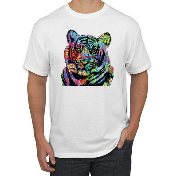 Cool Rainbow Neon Trippy Jungle Tiger Eyes Animal Lover Men's Graphic T-Shirt, White, Large