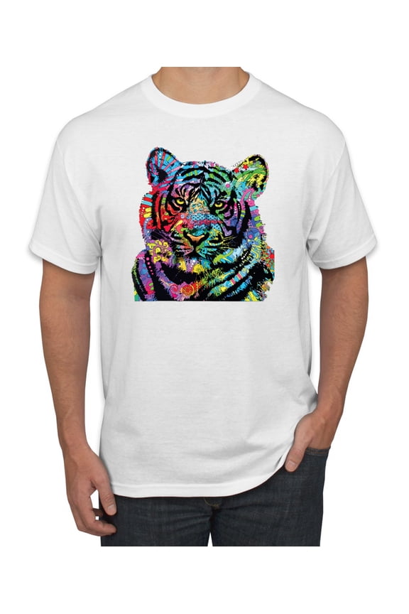 Cool Rainbow Neon Trippy Jungle Tiger Eyes Animal Lover Men's Graphic T-Shirt, White, Medium