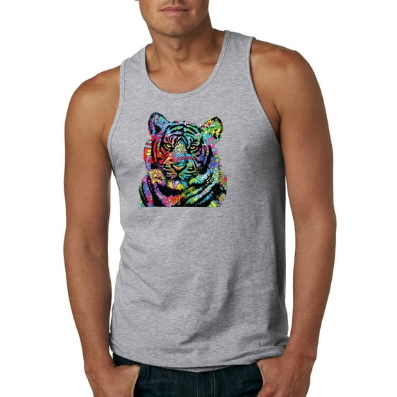 Cool Rainbow Neon Trippy Jungle Tiger Eyes Animal Lover Mens Graphic Tank Top, Heather Grey, 2XL