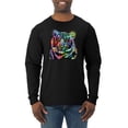 thumbnail image 1 of Cool Rainbow Neon Trippy Jungle Tiger Eyes Animal Lover Mens Long Sleeve Shirt, Black, Small, 1 of 3