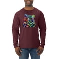 thumbnail image 1 of Cool Rainbow Neon Trippy Jungle Tiger Eyes Animal Lover Mens Long Sleeve Shirt, Maroon, X-Large, 1 of 3