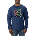 thumbnail image 1 of Cool Rainbow Neon Trippy Jungle Tiger Eyes Animal Lover Mens Long Sleeve Shirt, Navy, 2XL, 1 of 3