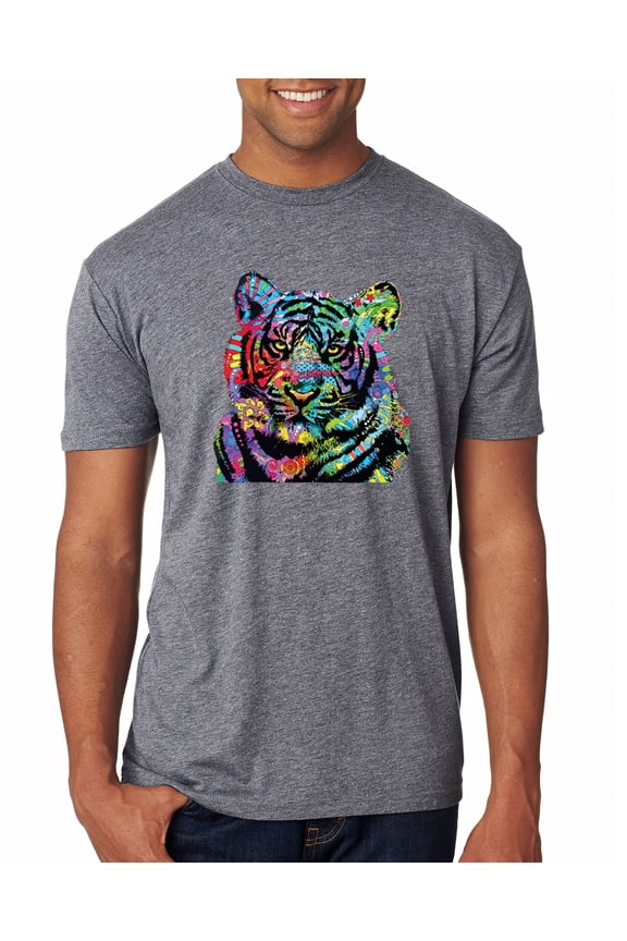 Cool Rainbow Neon Trippy Jungle Tiger Eyes Animal Lover Mens Premium Tri Blend T-Shirt, Premium Heather, 2XL