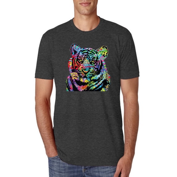 Cool Rainbow Neon Trippy Jungle Tiger Eyes Animal Lover Mens Premium Tri Blend T-Shirt, Vintage Black, Small