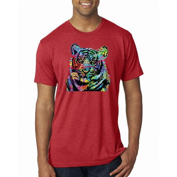 Cool Rainbow Neon Trippy Jungle Tiger Eyes Animal Lover Mens Premium Tri Blend T-Shirt, Vintage Red, Small