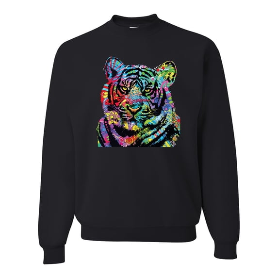 Cool Rainbow Neon Trippy Jungle Tiger Eyes Animal Lover Unisex Crewneck Graphic Sweatshirt, Black, Large