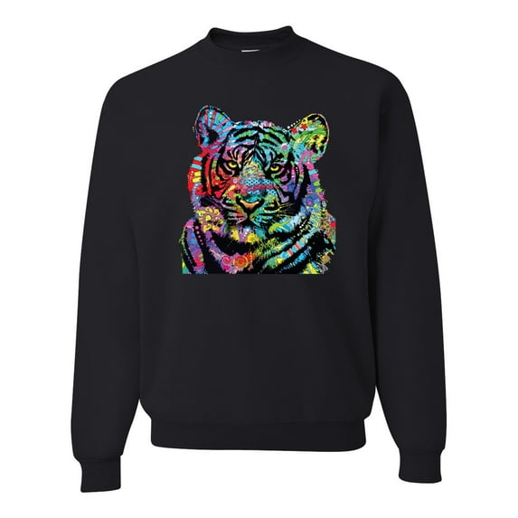 Cool Rainbow Neon Trippy Jungle Tiger Eyes Animal Lover Unisex Crewneck Graphic Sweatshirt, Black, Small