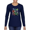 thumbnail image 1 of Cool Rainbow Neon Trippy Jungle Tiger Eyes Animal Lover Womens Graphic Long Sleeve T-Shirt, Navy, Medium, 1 of 3