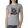 thumbnail image 1 of Cool Rainbow Neon Trippy Jungle Tiger Eyes Animal Lover Womens Slim Fit Junior Tee, Heather Grey, 2XL, 1 of 3