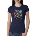 thumbnail image 1 of Cool Rainbow Neon Trippy Jungle Tiger Eyes Animal Lover Womens Slim Fit Junior Tee, Navy, Large, 1 of 3
