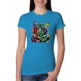 thumbnail image 1 of Cool Rainbow Neon Trippy Jungle Tiger Eyes Animal Lover Womens Slim Fit Junior Tee, Turquoise, 2XL, 1 of 3