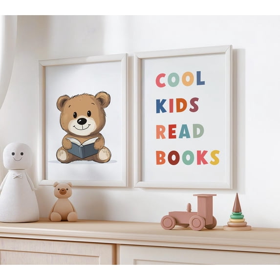 Cool Read Books Playroom Decreading Corner Cute Bear Poster, Set 2 ...