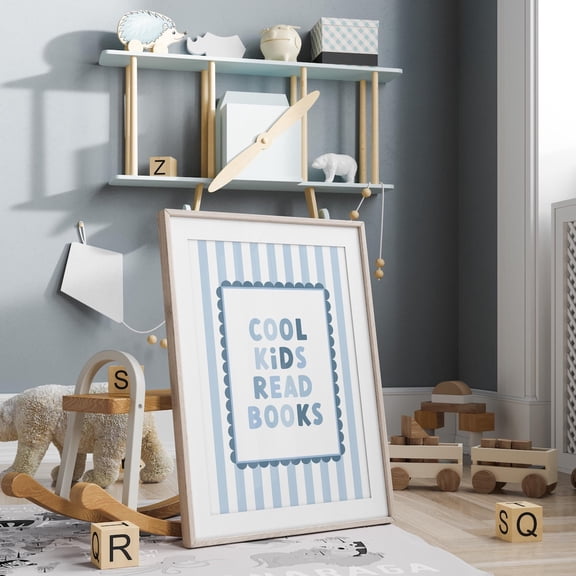 Cool Read Books Print Blue Nursery Reading Corner Bookish Playroom Unframed Paper Print