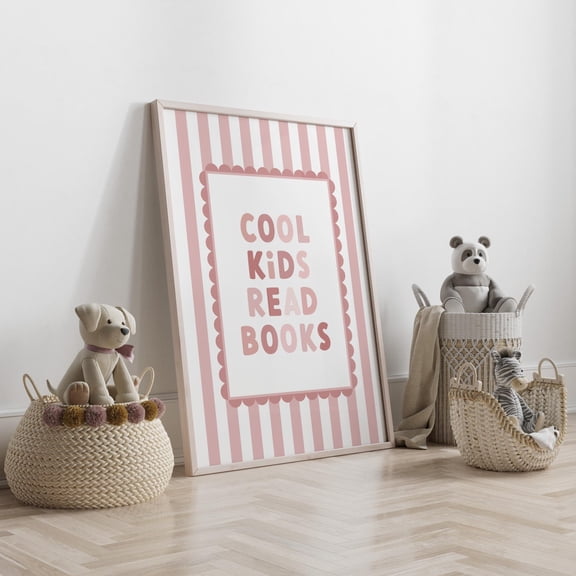 Cool Read Books Print Pink Nursery Reading Corner Bookish Playroom Unframed Paper Print