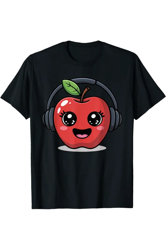 Cool Red Apple with Headphones for Boys Girls Kids T-Shirt