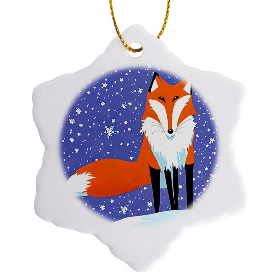 3drose, Cool Red Fox and Winter Snowfall. Nice Family Friendly Digital Art, 3 inch Snowflake Porcelain Ornament