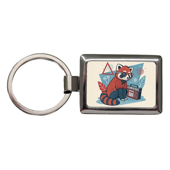 Cool Red Panda Wearing Glasses Retro Metal Rectangle Keychain
