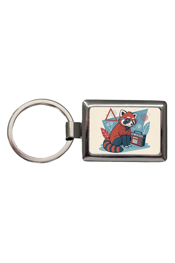Cool Red Panda Wearing Glasses Retro Metal Rectangle Keychain