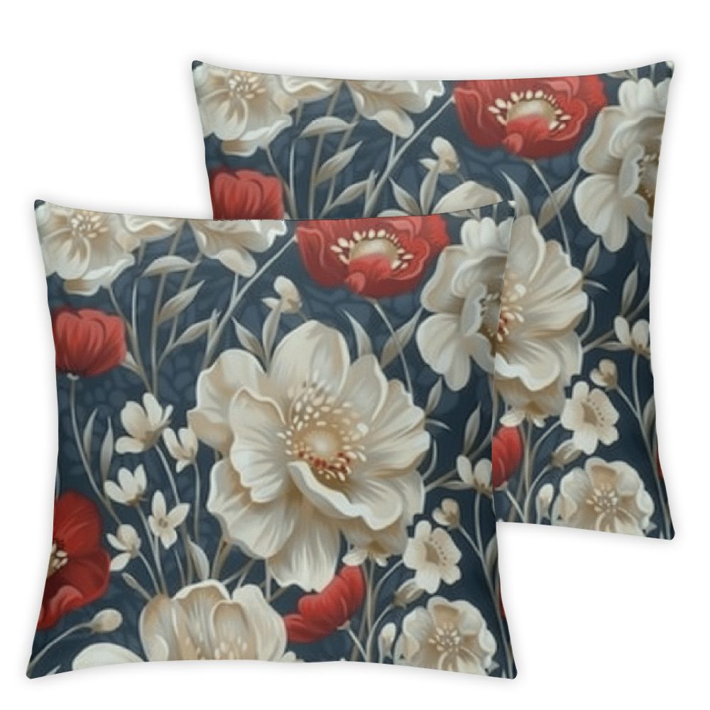 Cool Red Poppy Throw Pillow Covers Set of 2, Decorative Square Pillow