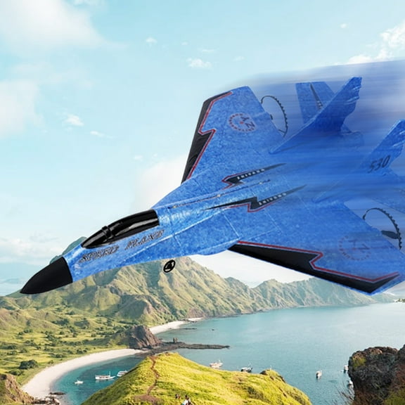 Cool Remote Control Fighter Drone - Foam Fighter Model Toy with Remote Easy Start for Beginner Ideal Gift for Kids Birthday / Reward(11.2*8.3 Inches Blue)