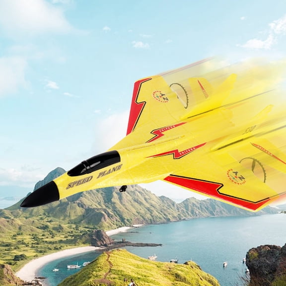 Cool Remote Control Fighter Drone - Foam Fighter Model Toy with Remote Easy Start for Beginner Ideal Gift for Kids Birthday / Reward(11.2*8.3 Inches Yellow)